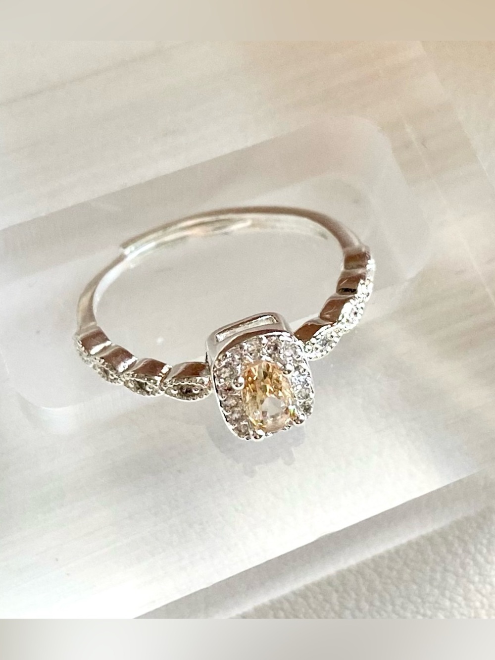 Sterling Silver Yellow CZ Halo Ring - Elegant Yellow Stone Accent